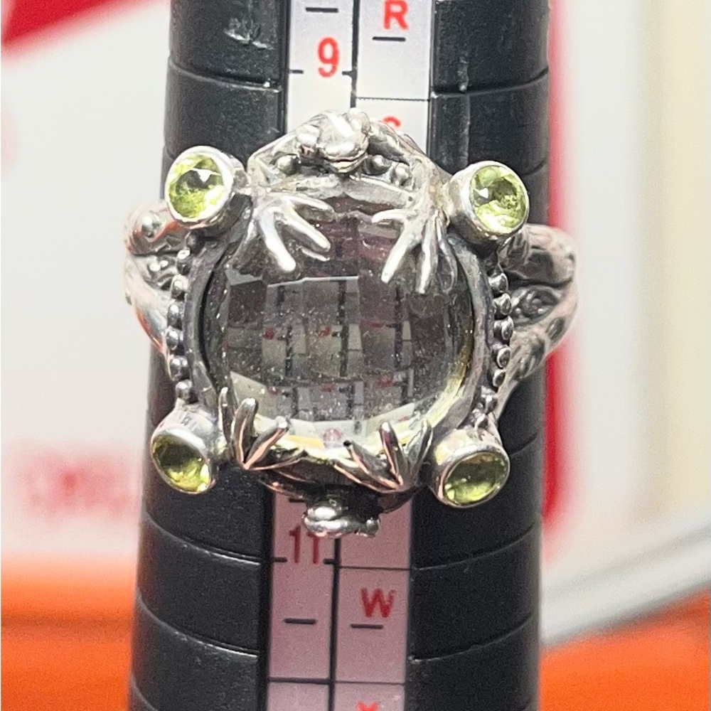 Funky 🐸 Silver & Green Gemstone Tropical Ring size 10